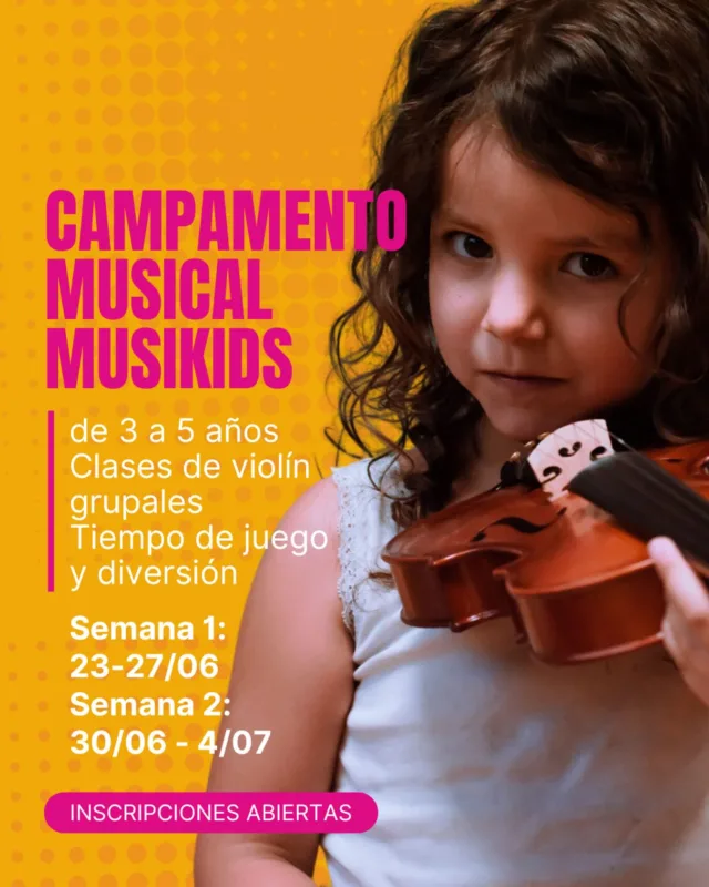 Campamento musical Musikids 2025 ¡No te lo puedes perder!

🎵🥳 Formación musical y tiempo de juego y diversión

👧🧑 Dirigido a niños de infantil (3 a 5 años)

🎻🎻 Clases grupales de violín

🎶🥁 Mediante canciones, baile y actividades manipulativas con instrumentos, objetos y texturas, los niños  se introducen en el mundo de la música.

📍¿Cuándo? Semana 1: del 23 de junio al 27 de junio. Semana 2: del 30 de junio al 4 de julio
📍¿Dónde? En Tempo Musical: Ramón de Aguinaga 15, 28028 Madrid
📍Diferentes horarios a elegir según el horario de recogida
📍Descuentos por familia
📍Plazas limitadas: las plazas se darán según orden de inscripción
📍¿A qué esperas para inscribirte? Link en la BIO

#tempomusical #clasesdemusica #escuelademusica #campamentourbanomadrid #campamentomusicalmadrid #campamentomusical #veranoenmadridconniños #julioconniñosenmadrid